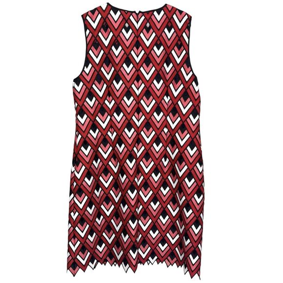 Elie Tahari Shift Dress Womens 14 Red Black White Sleeveless Chevron Scallop Hem - Picture 2 of 8